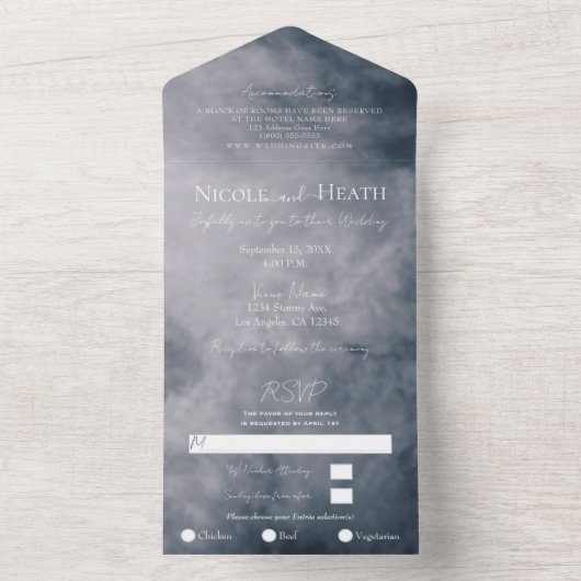 Moody Blue Sky Clouds Celestial Wedding All In One Uitnodiging (Binnen)