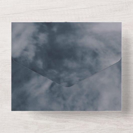 Moody Blue Sky Clouds Celestial Wedding All In One Uitnodiging (Achterkant)