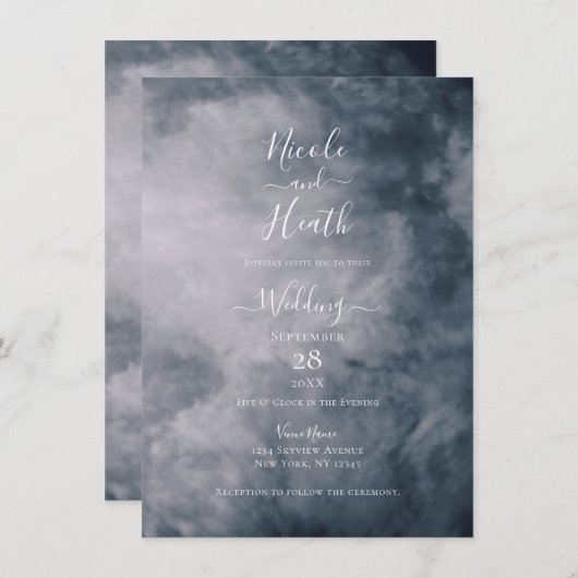 Moody Blue Sky Clouds Celestial Wedding Kaart (Voorkant / Achterkant)