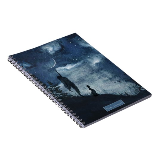 Moody blue waterverf maangodin gepersonaliseerd notitieboek (Rechterzijde)