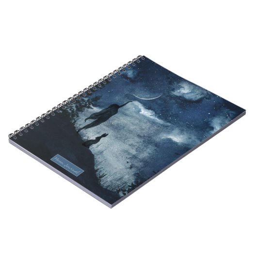 Moody blue waterverf maangodin gepersonaliseerd notitieboek (Linkerzijde)