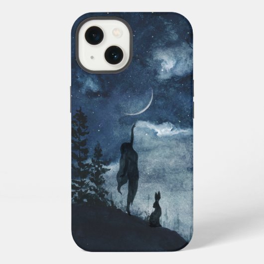 Moody blue waterverf Moeddess woud hare iPhone Hoesje (Achterkant)