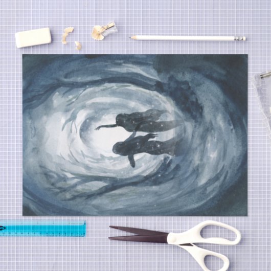 Moody blue waterverf Moon godin ontkoppeling Tissuepapier (Craft)