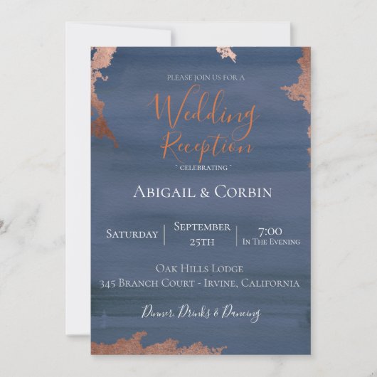 Moody Blue Wedding Reception Invitation Kaart (Voorkant)