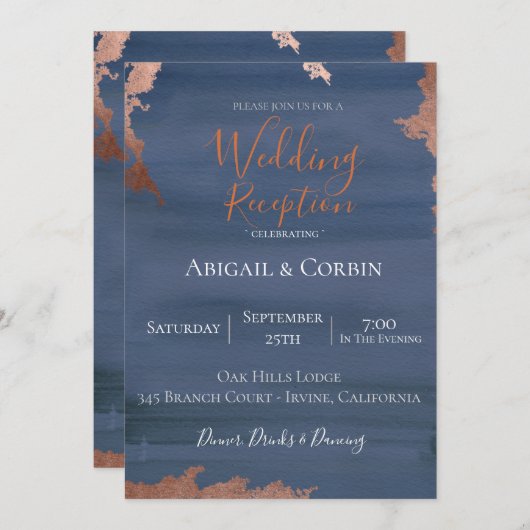 Moody Blue Wedding Reception Invitation Kaart (Voorkant / Achterkant)