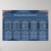Moody Blue Wedding Seating Chart Poster (Voorkant)