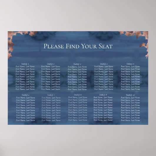 Moody Blue Wedding Seating Chart Poster (Voorkant)