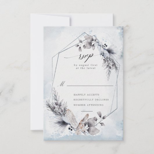 Moody Blue Winter Waterverf Bloemen RSVP Kaart (Voorkant)