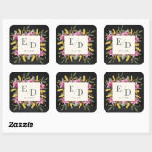 Moody Blush Lily Black Floral Monogram Wedding Vierkante Sticker (Vel)