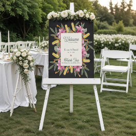 Moody Blush Lily Black Floral Wedding Welcome Sign Poster