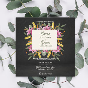 Moody Blush Lily Elegant Romantisch Zwart Bruiloft Kaart