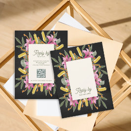 Moody Blush Lily Wedding RSVP Card with QR Code Kaartje