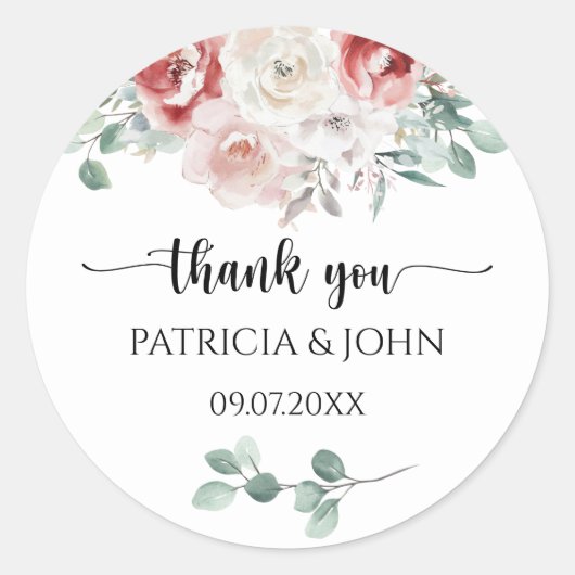Moody Blush Rose Floral Wedding Thank You Ronde Sticker (Voorkant)