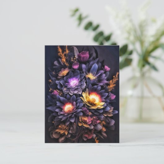 Moody boeket zwart geel paarse bloemen briefkaart (Staand voorkant)
