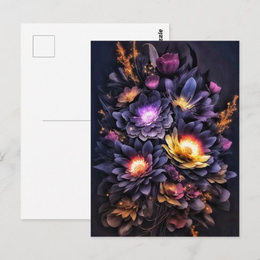 Moody boeket zwart geel paarse bloemen briefkaart (Voorkant / Achterkant)