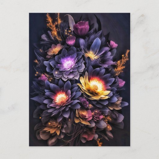 Moody boeket zwart geel paarse bloemen briefkaart (Voorkant)