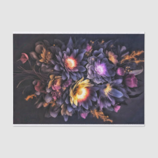 Moody boeket zwart geel paarse bloemen tissuepapier