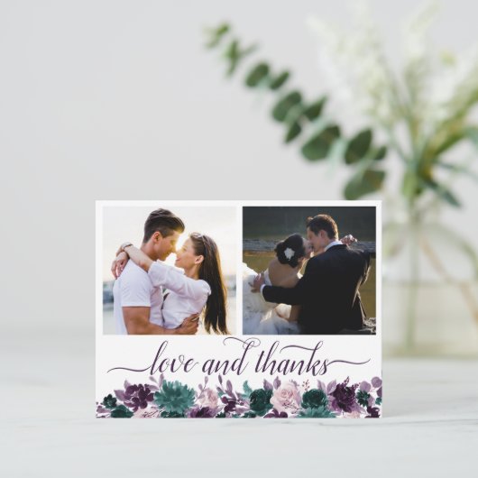 Moody Boho | Aubergine Paarse 2 foto dank u Briefkaart (Staand voorkant)