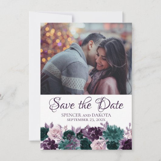 Moody Boho | Aubergine Paarse Blauwgroen Garland 2 Save The Date (Voorkant)