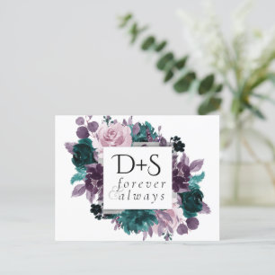 Moody Boho   Aubergine Paarse Blauwgroen Save the  Aankondigingskaart