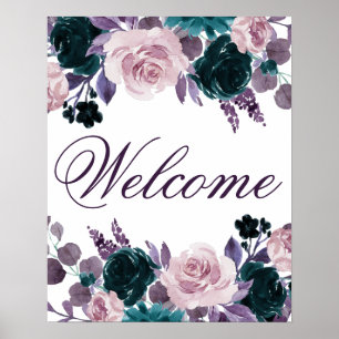 Moody Boho   Aubergine Paarse Bloemige Quinceanera Poster