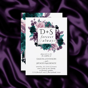 Moody Boho   Aubergine Paarse bloemmonogram foto Kaart