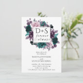 Moody Boho | Aubergine Paarse bloemmonogram foto Kaart (Staand voorkant)