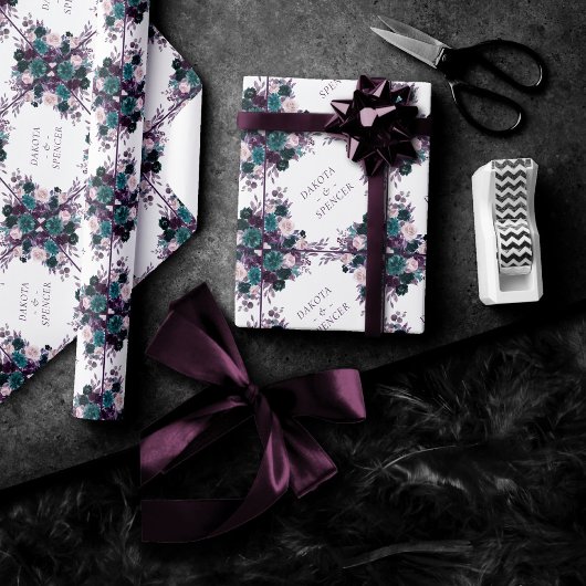 Moody Boho | Aubergine Paarse en Blauwgroen Monogr Cadeaupapier