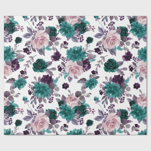 Moody Boho | Aubergine Paarse en Blauwgroen Roos P Cadeaupapier (Vlak)