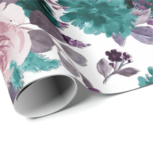 Moody Boho | Aubergine Paarse en Blauwgroen Roos P Cadeaupapier (Rol Hoek)