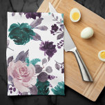 Moody Boho | Aubergine Paarse en Blauwgroen Roos P Theedoek<br><div class="desc">Modern, donker en humeurig handgeschilderd thema met een juweelkleurige aubergine paarse, pruim, mauve en donkerkleurige blauwgroen waterverf bloemboeket verfraaid met botanische laurier en diep paarse accenten. Vanuit het collectie "Boho Bloom" bevat deze lay-out een rijk Boheems wildbloemenboeket met stralende bloesems en eucalyptusgroen gebladerte. Voor andere kleuren, stijlen of coördinerende producten,...</div>