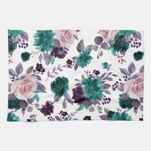 Moody Boho | Aubergine Paarse en Blauwgroen Roos P Theedoek (Horizontaal)