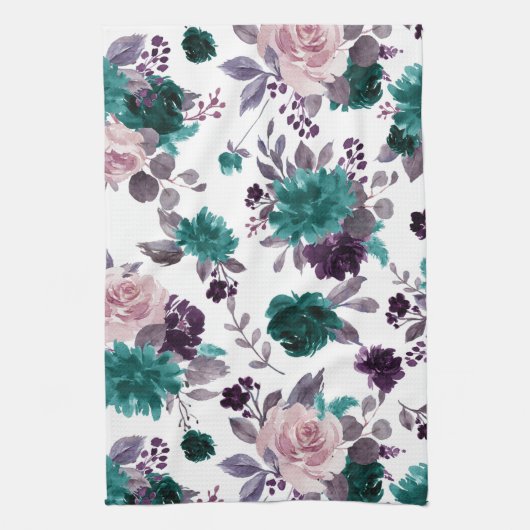 Moody Boho | Aubergine Paarse en Blauwgroen Roos P Theedoek (Verticaal)