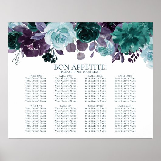 Moody Boho | Blauwgroen Bloemen Boeketten Zitkaart Poster (Voorkant)