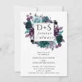 Moody Boho | Blauwgroen bloemenkrans Monogram brui Kaart (Voorkant)