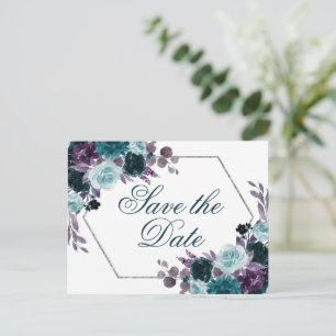 Moody Boho   Blauwgroen Dark Floral Lijst Save the Briefkaart