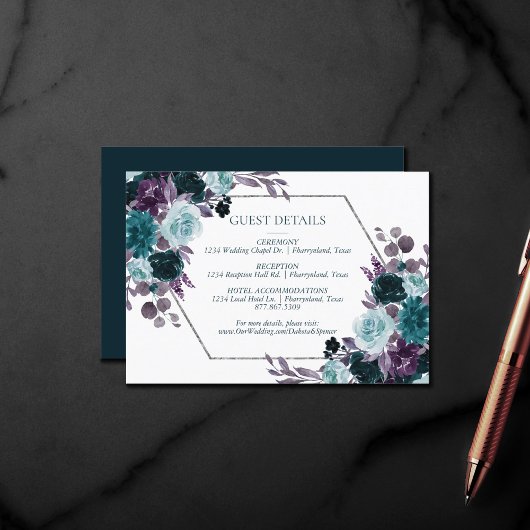 Moody Boho | Blauwgroen donkere bloemen accommodat Informatiekaartje