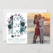 Moody Boho | Blauwgroen donkere bloemfoto Save the Magnetische Uitnodiging (Voorkant)