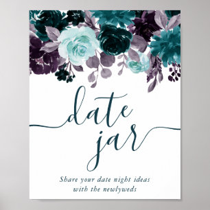 Moody Boho Blauwgroen en aubergine Paarse Datum Poster