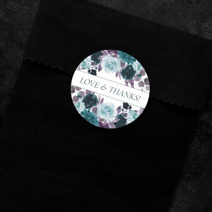 Moody Boho   Blauwgroen en Aubergine Paarse Roos C Ronde Sticker