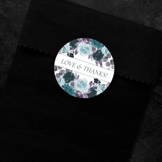 Moody Boho | Blauwgroen en Aubergine Paarse Roos C Ronde Sticker