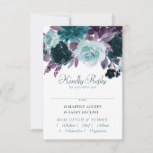 Moody Boho | Blauwgroen en aubergine Paarse Roos E RSVP Kaartje (Voorkant)