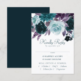 Moody Boho | Blauwgroen en aubergine Paarse Roos E RSVP Kaartje