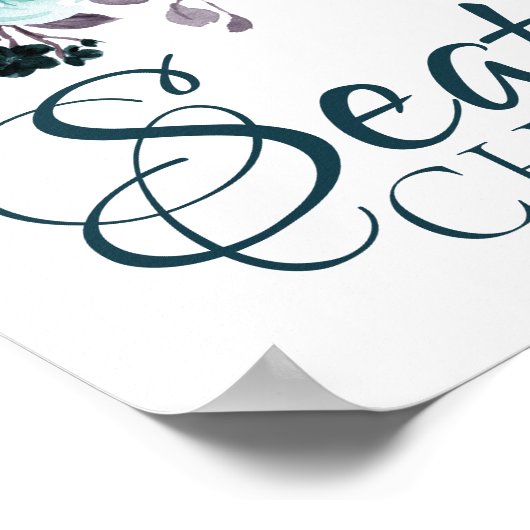 Moody Boho | Blauwgroen en aubergine Paarse Rozen Poster (Hoek)