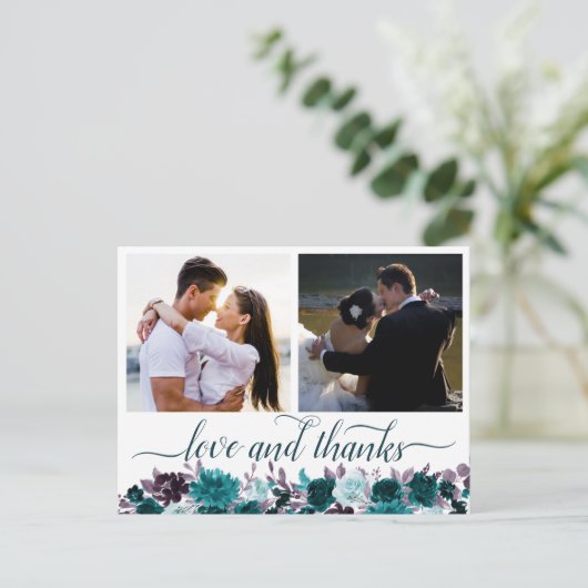 Moody Boho | Blauwgroen en Paarse 2 Foto Dank u Briefkaart (Staand voorkant)