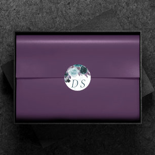 Moody Boho   Blauwgroen en Paarse Bloemen Save the Ronde Sticker