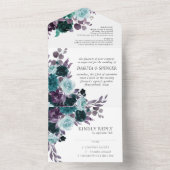 Moody Boho | Blauwgroen en Paarse donkere bloemboe All In One Uitnodiging (Binnen)
