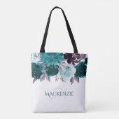 Moody Boho | Blauwgroen en Paarse Floral Garland C Tote Bag (Achterkant)