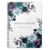 Moody Boho | Blauwgroen en Paarse Roos Bloemen Cus Notitieboek (Voorkant)