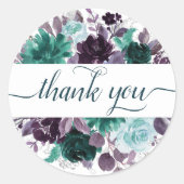 Moody Boho | Blauwgroen en Paarse Roos Bloemen Dan Ronde Sticker (Voorkant)